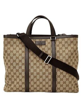Gucci GG Canvas 2-Way Shoulder Bag Brown Beige A4 Business School Commuting